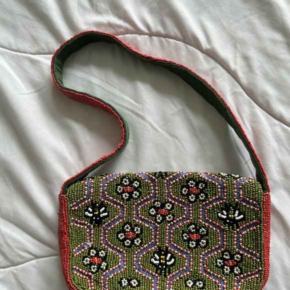 Anthropologie Beaded Shoulder Bag in Green and Pink - Picture 2 of 3